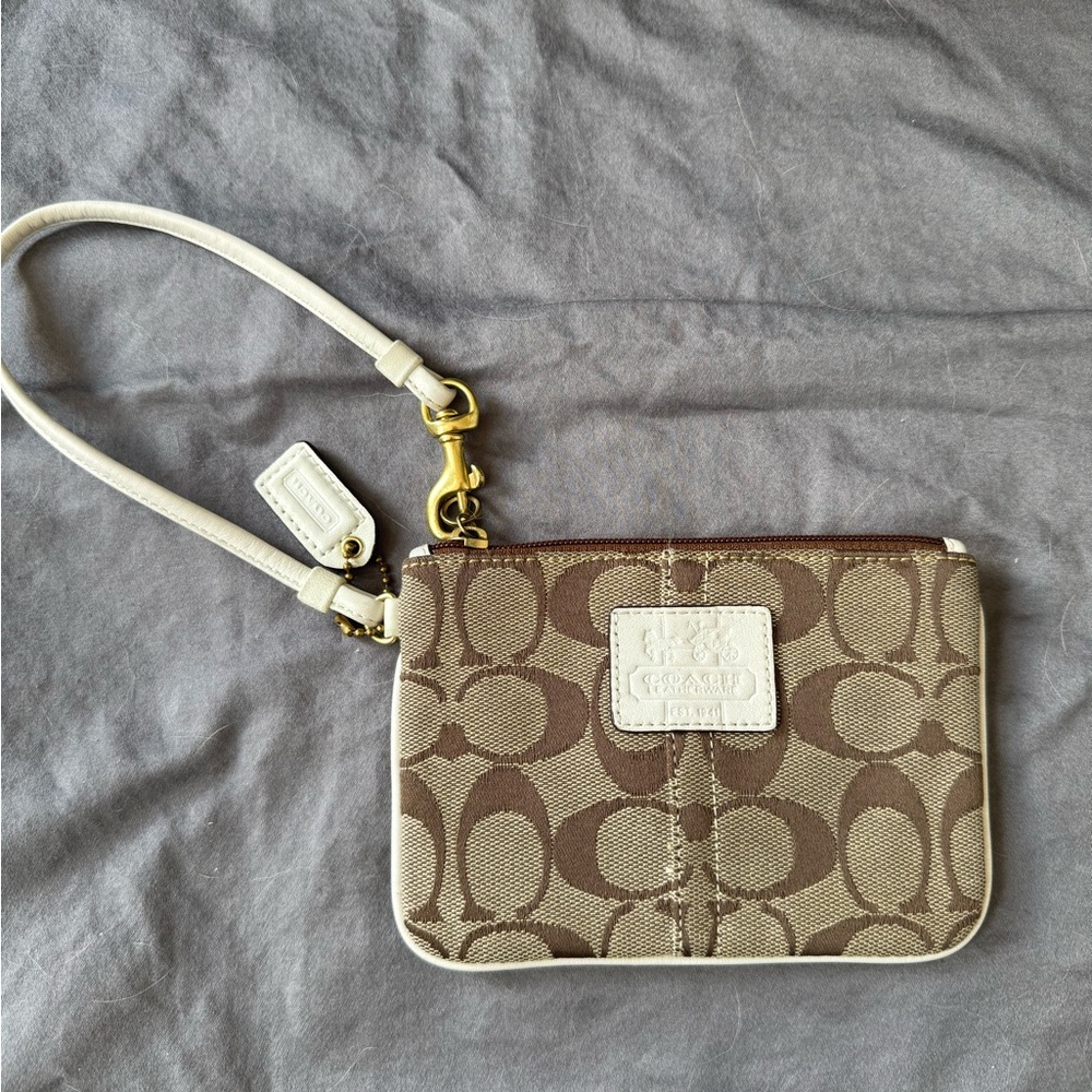 Coach Signature Brown and Cream Wristlet